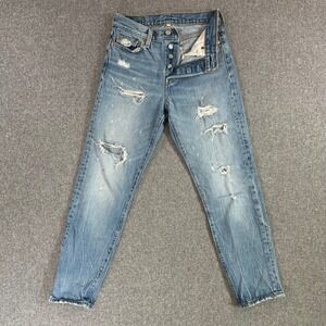 Levis 501 Taper Jeans Womens 26 Distressed Light Wash Blue Denim High Rise 22861